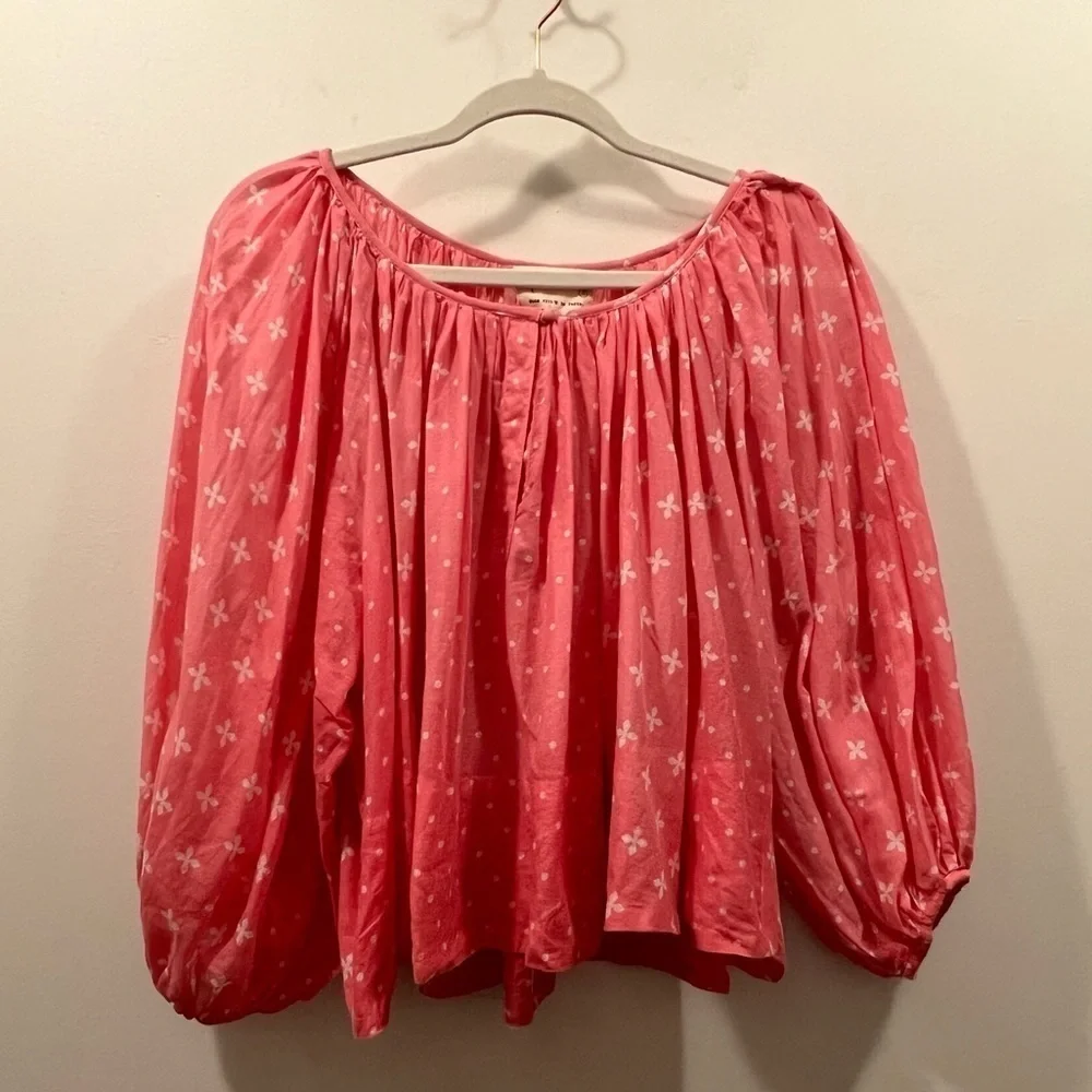 ANTHROPOLOGIE KOPAL Luma Peasant Blouse Pink